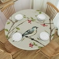 thumbnail image 1 of JEUXUS  Summer Round Fitted Table cover with Elastic Edged Spring Retro Birds Table Cover Polyester Washable Table Cloth for Indoor Outdoor Party Wedding Use, 1 of 7