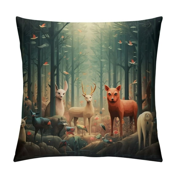 JEUXUS Summer Throw Pillow Case Cute Woodland Animals, Trees, Mushrooms and Berries Kids Pillow Cushion Cover Decorative Waist Home Decorations
