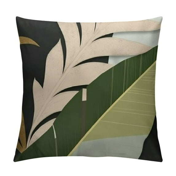 JEUXUS Summer Tropical Green Leaves Chair Cushion Covers Palm Tree Pillowcases Black and White Brown Throw Pillow Cover Home Decor for Living Room Couch Bed
