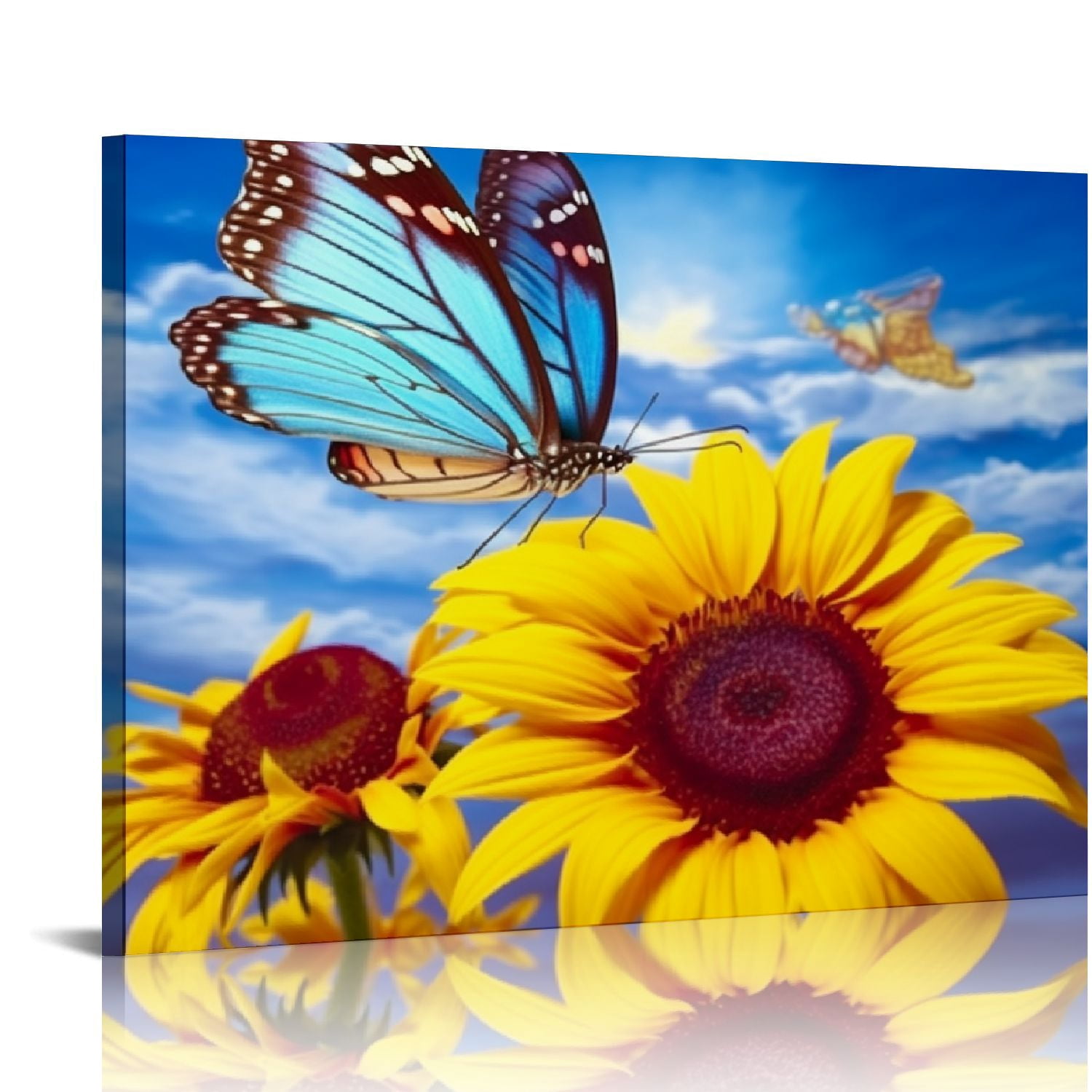JEUXUS Sunflower Butterfly Wall Art Bathroom Decor Blue Sky Nature ...