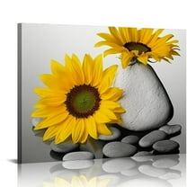 JEUXUS Sunflower Canvas Wall Art Yellow and Grey Painting Relaxing Zen Stone Pictures Print Artwork for SPA Bathroom Yoga Room Bedroom Decoration Framed