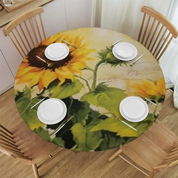 JEUXUS Sunflower Tablecloth,Orange Floral Table Cloth for Round Tables,Waterproof Resistant Durable Flower Table Cover for Kitchen Dining Room