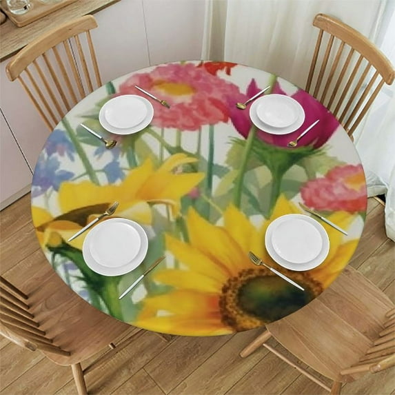 JEUXUS Sunflower Tablecloth Round Floral Table Cloth Dust-Proof Resistant Rustic Farmhouse Flower Tablecloth for Holiday Kitchen Dining Room Party Picnic Indoor Outdoor