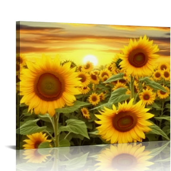 JEUXUS Sunflower Wall Art for Living Room Sunflower Kitchen Decor Sunset Pictures Wall Art Flower Prints Artwork Mural Stretched Gallery Canvas Wrap for Bathroom Decorations