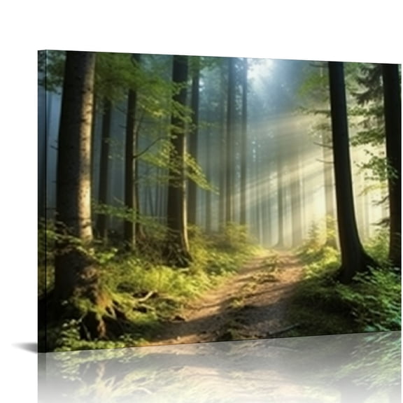 JEUXUS Sunrise Forest Wall Art Green Tree Pictures for Wall Landscape Canvas Print Modern Artwork Framed Nature Wall Decor for Living Room Bedroom Kitchen Office