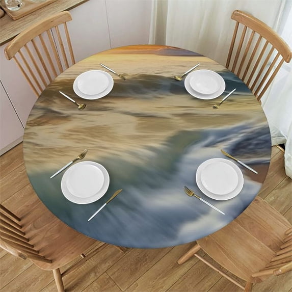 JEUXUS Sunset Over The Waves Round Table Cover, Waterproof and Oil-Proof Tablecloth Small for Indoor and Outdoor Use