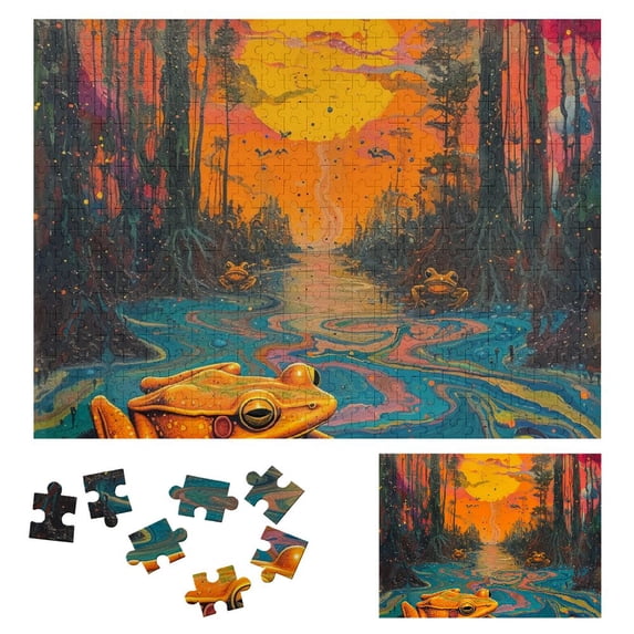 JEUXUS Sunset Psychedelic Art Wooden Jigsaw Puzzle Challenging Difficult Wood Puzzles for Adults Gift for Family Friends 500 PCS