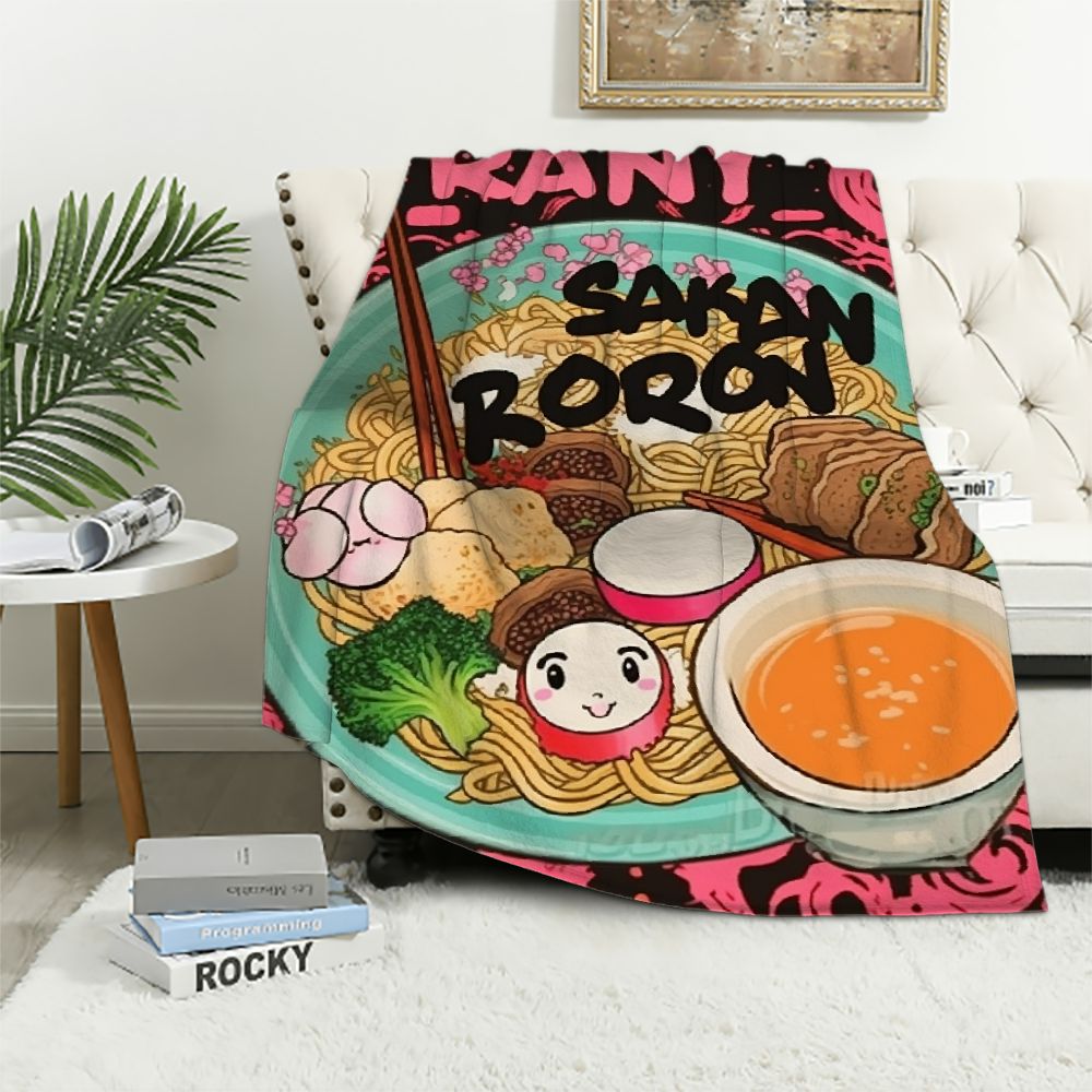Coperta In Flanella Super Morbida Motivo Ramen Boba, 127x102 Cm, Per Ragazze, Decorazione Divano E Camera Letto