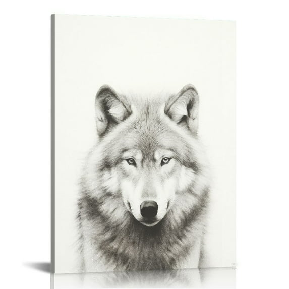 JEUXUS Sylvie Wolf Black and White Portrait Framed Canvas Wall Art