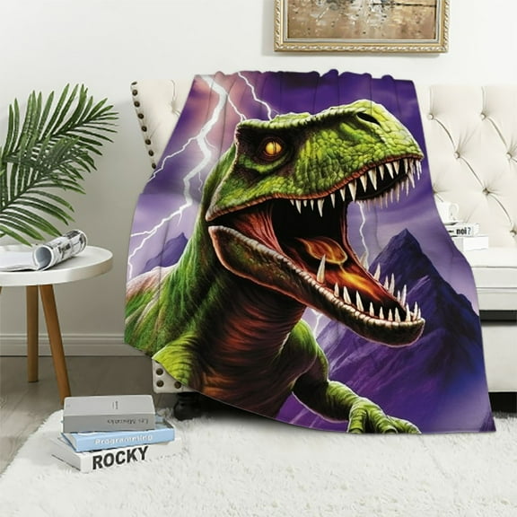 JEUXUS  T-Rex Blanket for Bed,  Jurassic Throw Blanket for Men, Unisex and Kids - Super Soft Plush Dinosaur Blanket Throw Blanket Animal Throw Blanket - Queen Size