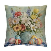 JEUXUS T&H XHome Pillow Covers Easter Eggs Spring Flower Vase Blue Plaid Soft Brushed Microfiber Pillowcases with Hidden Zipper Closure Bed Pillow Shams for Bedroom Sofa Car,