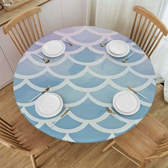 JEUXUS Table Cloth Round Tablecloth Pink Blue Mermaid Scales Pattern Tablecloths for Round Tables Small Round Tablecloth Table Cover for Outdoor