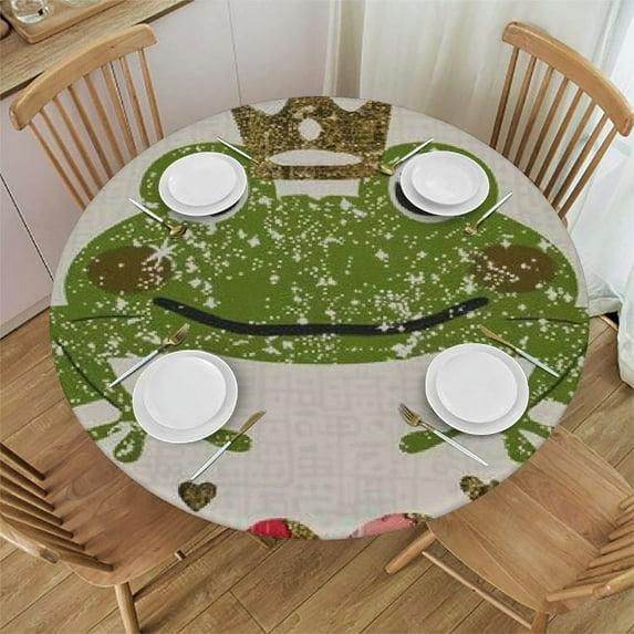 JEUXUS Tablecloth Love Heart Frog Pattern Table Cover Non Slip Table Cloths for Round Table Kitchen Dining Room Patio Indoor Outdoor Wedding Birthday Parties Decor