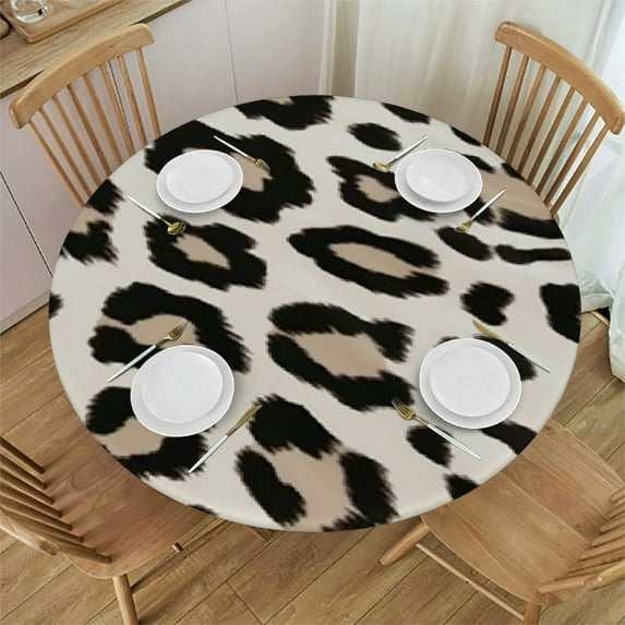 JEUXUS Tablecloth Round Leopard Table Cloth Cheetah Skin Tiger Leather Spotted Fur Animal Wild Nature Beige Brown Table Cover for Dining Room Kitchen Decoration