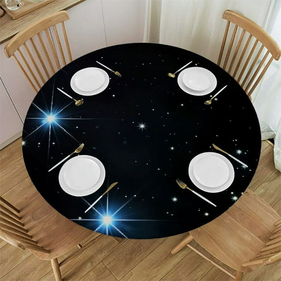 JEUXUS Tablecloth Round Table Cover - The Dazzling Stars and Dreamy Night Sky - Multiple Sizes - Machine Washable White