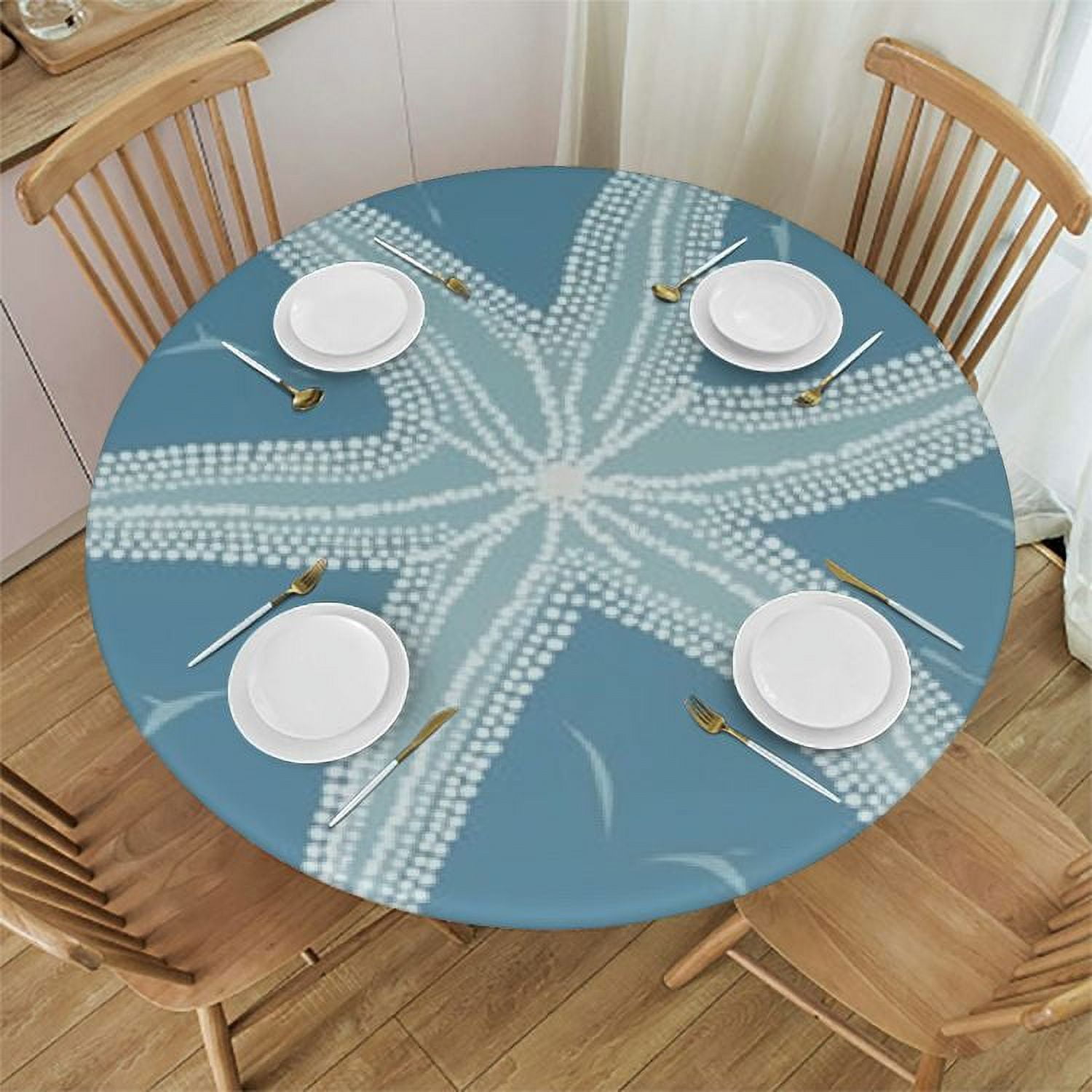 JEUXUS Tablecloth Round White Starfish Table Cloth Ocean Wildlife ...