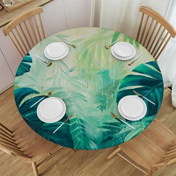 JEUXUS Tablecloths Round Table Cover Palm Leaves with Lush Branches and Charming Colors White