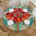 thumbnail image 1 of JEUXUS  Teal Boho Round Tablecloth Waterproof Fabric Table Cloth Protector, Colorful Vintage Turkish Pattern Modern Geometric Tablecloths Washable Table Cover for Kitchen Banquet Party White, 1 of 7