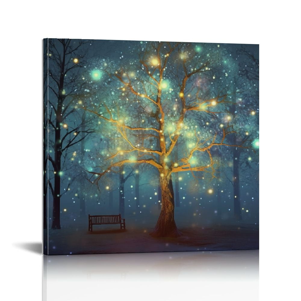 JEUXUS Teal Tree Wall Art Decor Tree of Life Modern Abstract Canvas