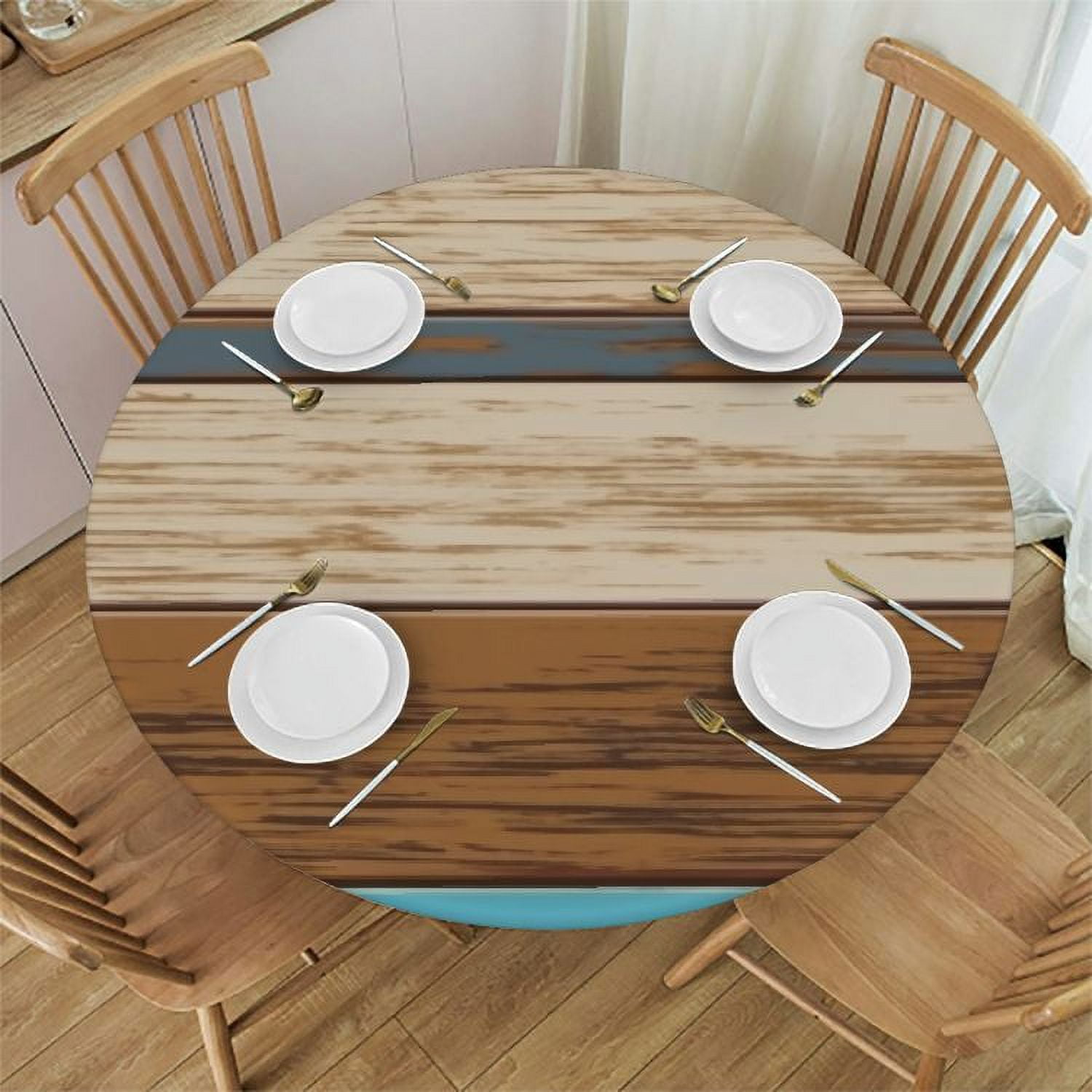 JEUXUS Teal Wood Texture Tablecloth Round Farmhouse Turquoise Table