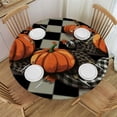 thumbnail image 1 of JEUXUS  Thanksgiving Tablecloth Black and White Checkered Pumpkin Tablecloth Fall Round Tablecloth Washable Reused Table Cover for Holiday Party Dining Kitchen Table Decor, 1 of 7