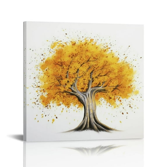 JEUXUS The Golden Tree Canvas Wall Decor by Artist Ashvin Harrison for Living Room, Bedroom, Bathroom, Kitchen, Office, Bar, Dining & Guest Room - Ready to Hang - 16x16 inch