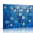 thumbnail image 1 of JEUXUS  Thick Textured Abstract Squares Canvas Wall Art Painted Artwork Modern Dark Blue add Silver Painting for Home Decor Framed Ready to Hang, 1 of 4
