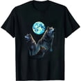 thumbnail image 1 of JEUXUS Three Wolves Howling Under Icy Full Moon, Gray Wolf T-Shirt, 1 of 3