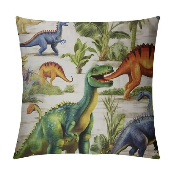 JEUXUS Throw Pillow Case Cute Dinosaurs Watercolor Square Cushion Cover Standard Pillowcase for Men Women Kids Home Decorative Sofa Armchair Bedroom Livingroom