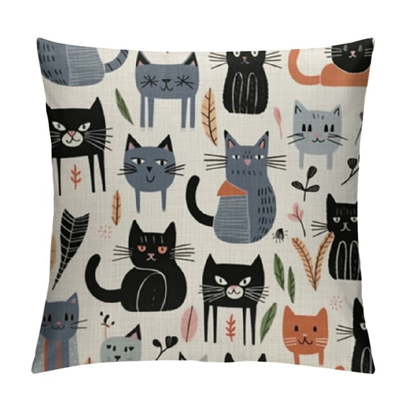 JEUXUS Throw Pillow Cover Funny Cats and Milk Bottle Decorative Pillow Cases Home Decor Square Pillowcases