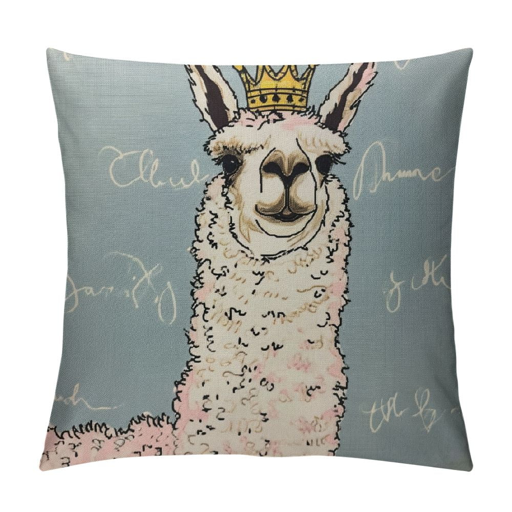 JEUXUS Throw Pillow Cover Llama Queen Alpaca Wearing Crown Funny Cute Animal Cartoon Square Pillow Case Cushion Cover for Home Car Decorative Walmart