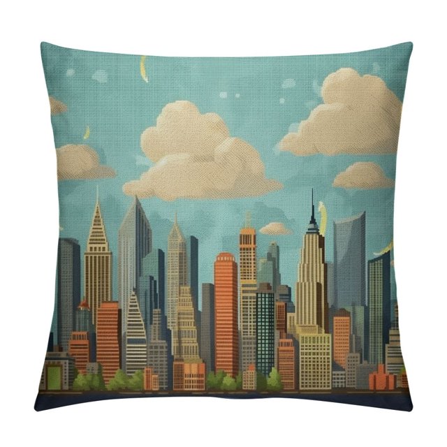 JEUXUS Throw Pillow Cover New York City Pattern,American Downtown