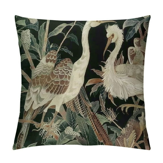RUIYC Throw Pillow Covers Asian Oriental Cranes Writing Vintage Geometric Pattern Decorative Pillow Cases Home Decor Square Pillowcase Double Side Printed