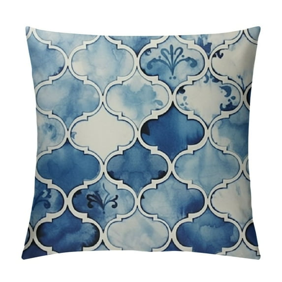 JEUXUS  Throw Pillow Covers Cozy Colorful Geometric Trellis Chain Accents Manual Hand Painted Cushion Cases for Couch Bed Sofa Farmhouse Decorative  Main Grey Navy Blue