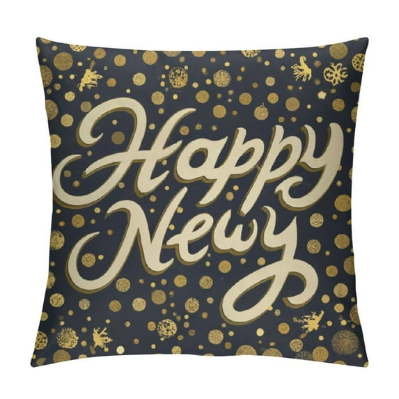 JEUXUS Throw Pillow Covers Gold Happy New Year Decorative Cushion Case for Sofa Bedroom Car
