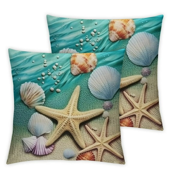 RUIYC Throw Pillow Covers Starfish and Seashell Summer Beach in Sea Caribbean Decor Pillow Cases Home Decorative Square Pillowcases 2pc