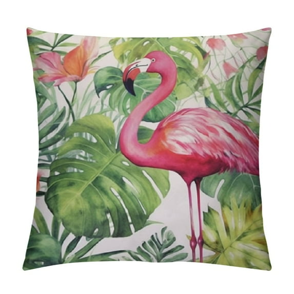 JEUXUS  Throw Pillow Covers Tropical Isolated Pattern Flamingo Watercolor Tropic Drawing Rose Bird Decor Pillowcases  Square Hidden Zipper Home Cushion Decorative Pillowcase