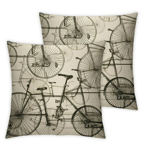 JEUXUS Throw Pillow Covers Vintage Bikes Square Pillowcases for Home Decor Sofa Car Bedroom Overlapping Bicycles Seamless Pattern Black White Painting Pillow Cases 2pc