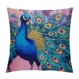 JEUXUS Teal Peacock Throw Pillow Covers Watercolor Blue Teal Vintage Turquoise Peacock Gifts Microfiber Fabric Decoration Pillowcases Home Sofa Couch