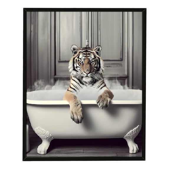 JEUXUS Tiger Bathroom Wall Art & Decor - Funny Bathroom Decor Wall Art - Bathroom Pictures - Bathroom Decor for Men - Modern Bathroom Accessory - Cute Bath Wall Decor - Jungle Animals Poster