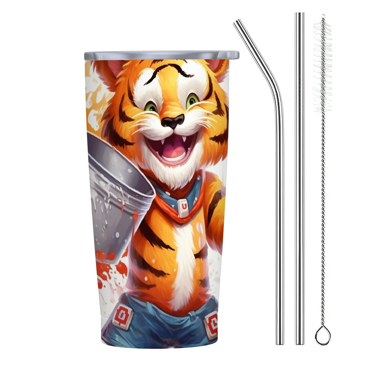 JEUXUS Tiger Water Bottle For School With Straw Insulated Cups
