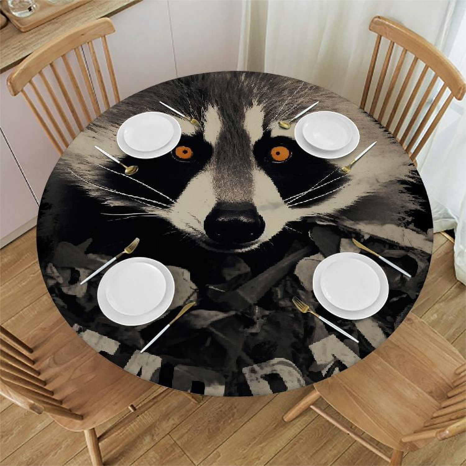 JEUXUS Trash Panda Round Table Cover Fitted Outdoor Tablecloth Home