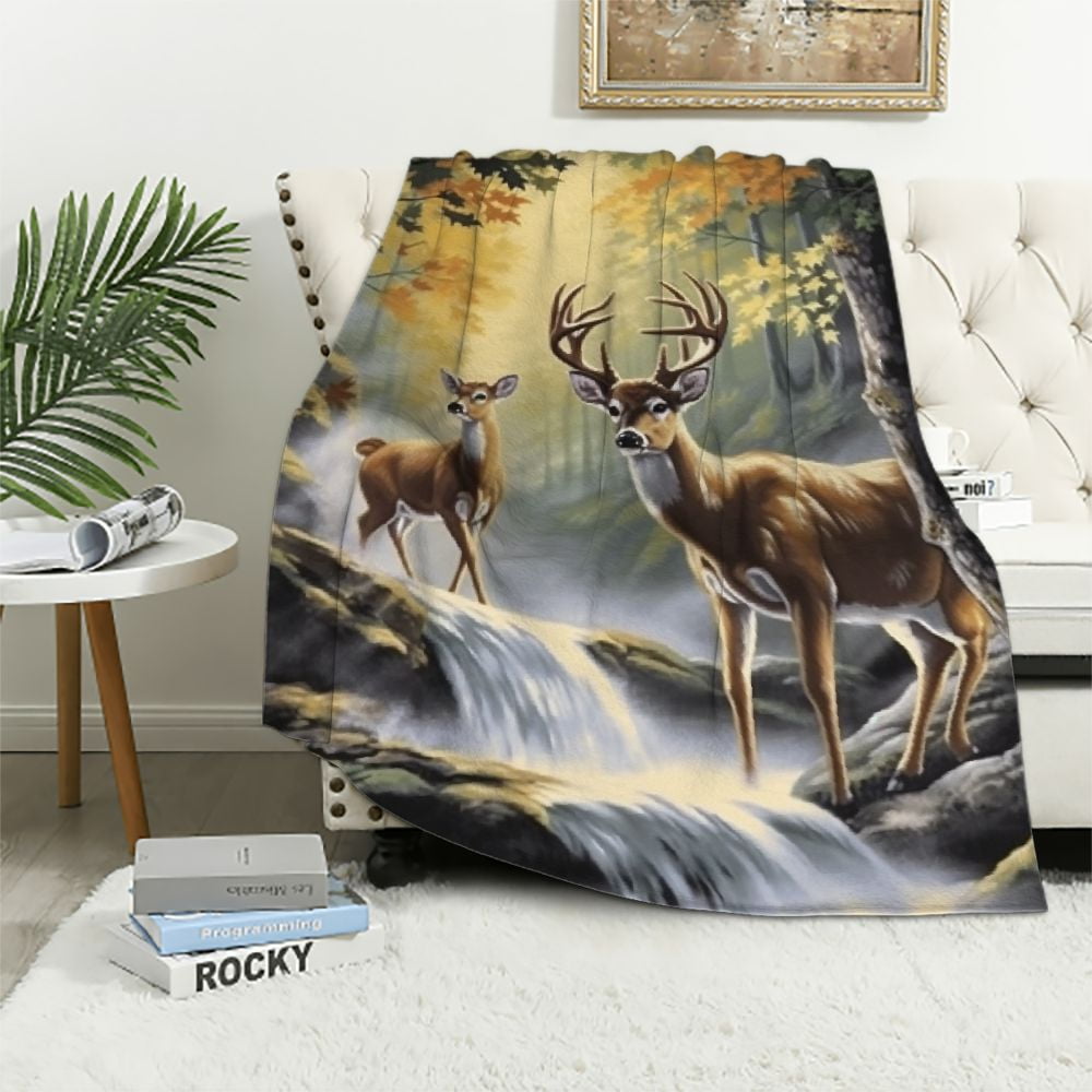JEUXUS  Tree Camouflage Deer Blanket Throw Smooth Soft Blanket Adult Men Women Toddler for Sofa Couch Bed Office Travelling Camping
