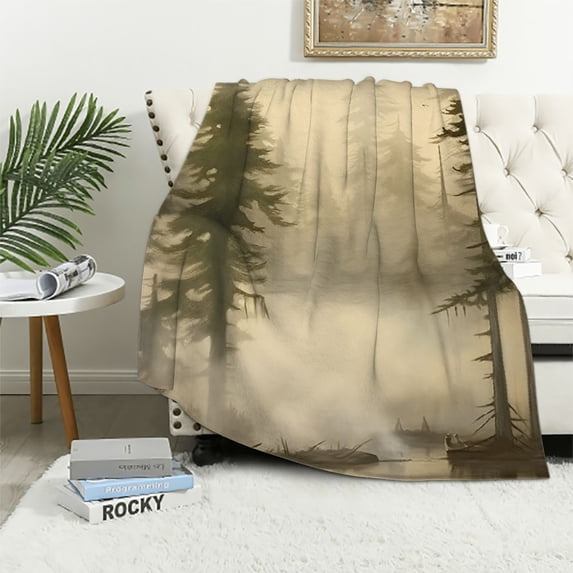 JEUXUS Trees, Fog, Bird Flannel Blanket for All Seasons - Excellent Hand Feel, Long-lasting Blanket 60x80in
