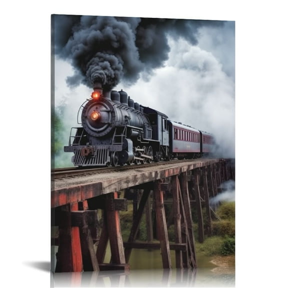 JEUXUS Trestle Bridge Steam Train Locomotives Canvas Poster Bedroom Decor Sports Landscape Office Room Decor Gift,Canvas Poster Wall Art Decor Print Picture Paintings for Living Room