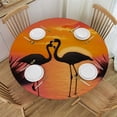thumbnail image 1 of JEUXUS Tropical Flamingo Sunset Round Fitted Tablecloth Table Cloth with Elastic Edge Waterproof Washable Table Cover for Kitchen Dining Patio Party, 1 of 7