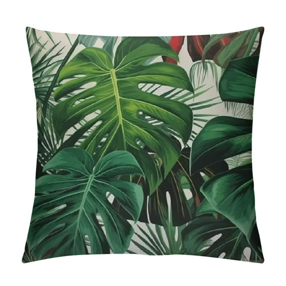 JEUXUS Tropical Leaf Throw Pillow Cover Beautiful Green Tropical Palm Tree Leaves Decorative Rectangular Pillowcase for Sofa and Bed Couch