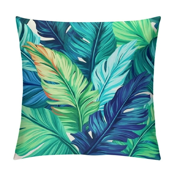 JEUXUS Tropical Leaves Pillow Covers Summer Decorative Green Palm Leaf Throw Pillow Covers Pillow Case Square Cushion Covers for Home Couch Sofa Patio Bedroom
