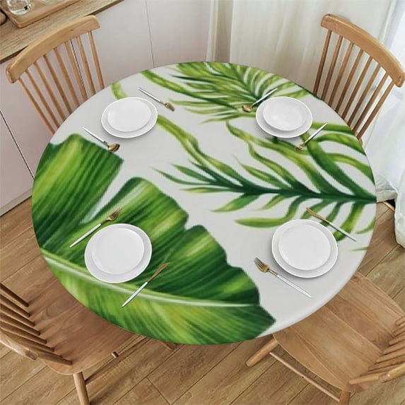 JEUXUS Tropical Palm Leaves Tablecloth Round Table Cover, Summer Monstera Jungle Leaf Waterproof Table Cloth Cover, Round Polyester Tablecloth for Outdoor Picnic Camping and Kitchen Dining Party