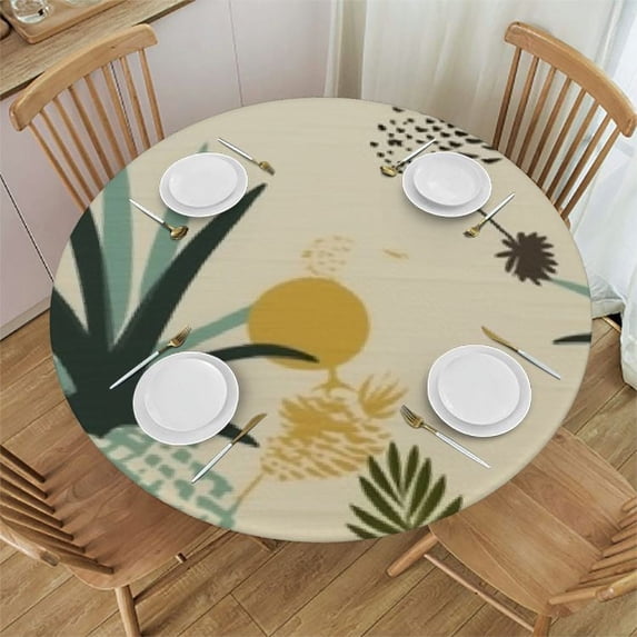 JEUXUS Tropical Pineapple Leaf Fitted Round Table cover with Elastic Edge Waterproof Table Cover Pineapple Table Cloths Modern Tables Decoration for Dining Table,Picnic,Party